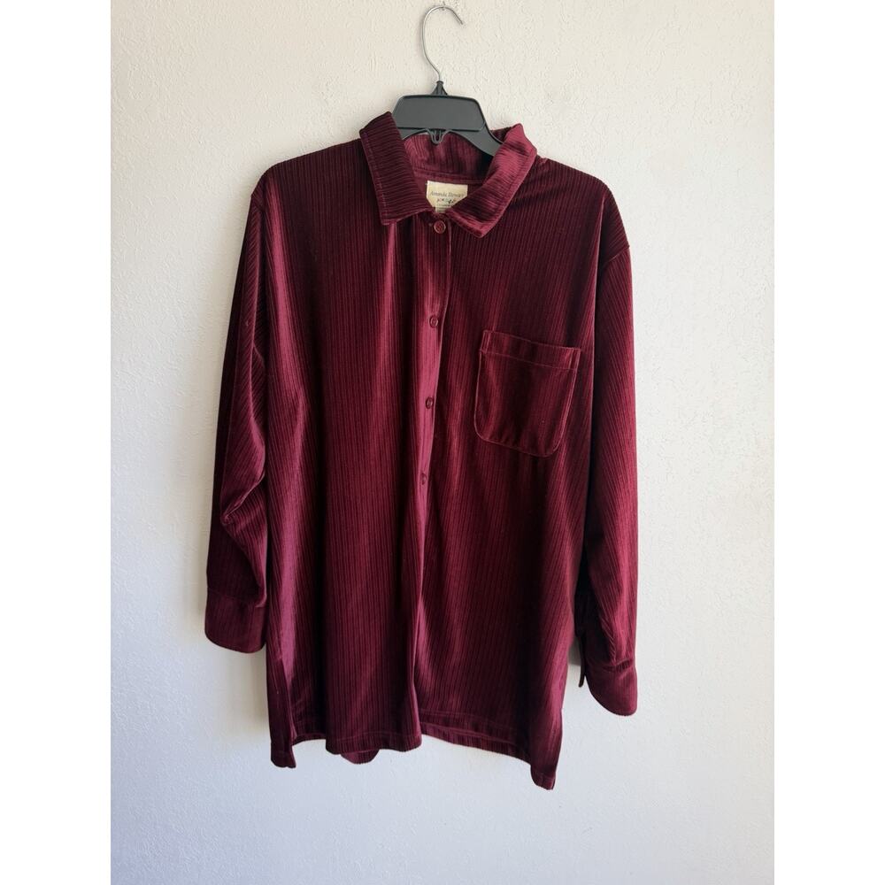 Amanda Stewart Leisurewear Wine Velvet Button Down Tunic Womens M Vintage 90s